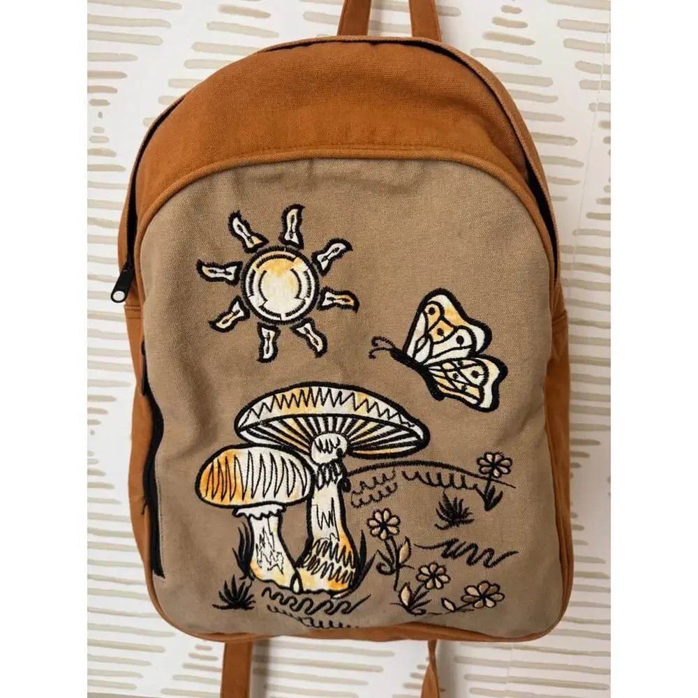 Mushroom Clay Hippie Retro 100% Cotton Tie-Dye Embroidery Patch Backpack